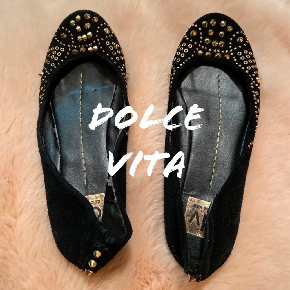 ✨3/15✨ Dolce Vita Black Suede Flats w/Gold Studs